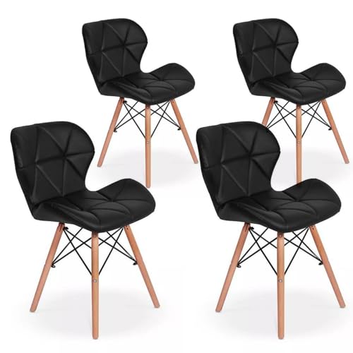 4x Cadeira de Jantar Charles Eames Eiffel Slim Estofada Preta - KIT