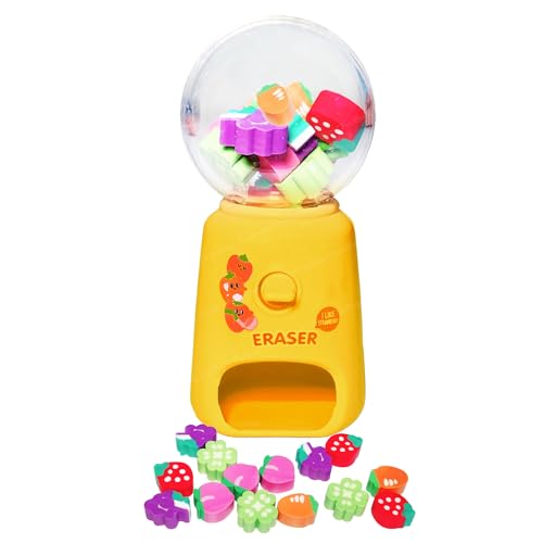 Image of FunBlast Machine Eraser Set - 15 Pcs Fruit Shaped Eraser Dispenser Toy, Mini Kawaii Erasers for Kids, Fancy Erasers for School & Office, Stationery Supplies, Birthday Return Gift for Kids (Yellow)