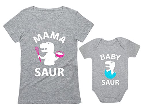 Image of Tstars Mama and Baby Saur Matching Outfit Set - Mom Shirt and Bodysuit Gift for Baby Shower or Mother's Day