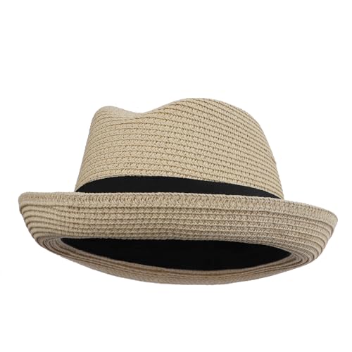 Kids Floppy Straw Fedora Sun Hat UPF 50+ Foldable Panama Style Summer Beach Hat Short Brim Straw Hat for Boys Girls4