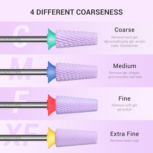 Image of MelodySusie 5 in 1 Nail Drill Bits, 3 /32'' Ceramic Cross Cut Bits, Suitable for Manicure Pedicure Cuticle Gel Polishing, Pink, Series Bit-M, Extra Fine, Purple