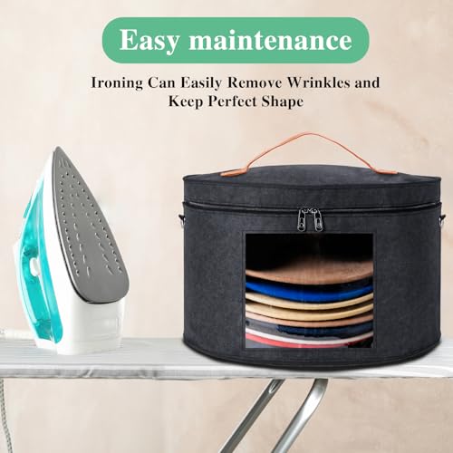 Hat Box, Round Hat Storage Boxes for Women & Men, Foldable Felt Hat Boxes with Lids, Carrying & Storing Various Types of Hats, FoldableTravel Cap Boxes (16.5" D x 9.5" H, Dark gray)