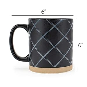 Elanze Designs Modern Plaid Raw Clay Bottom Black 16 ounce Ceramic Coffee Mugs Set of 4