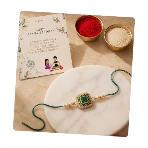 Image of I Jewels Pearl & Meenakari Designer Bhaiya Rakhi With Roli Chawal for Brother /Bro /Men with Rakshabandhan Card