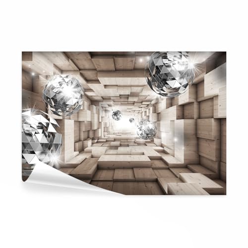 decomonkey Fotomural con efecto 3D abstracción 450x315 cm XL Papel pintado Mural fotográfico Papel pintado mural Papel pintado para paredes Madera Esferas modernas