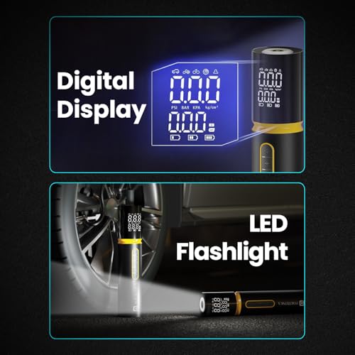 Image of Portronics Vayu 5.0 Rechargeable Tyre Inflator with Fast Inflation, Preset Modes, Digital Display, Flashlight Torch, Auto Shut-Off, Air Pump Compressor for Car & Bike (Black)