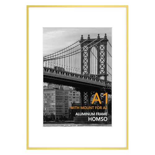 Image of Homso A1 Poster Picture Metal Gold Frame, Display Pictures 23.4x33.1 Inch Without Mat, Thin Edge with Acrylic Plexiglass for Wall Mounting