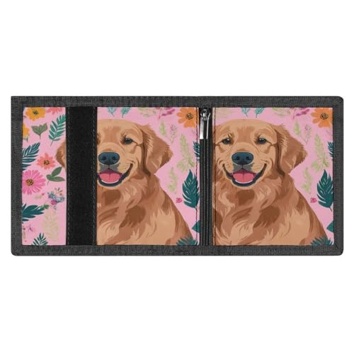 Fold Cute Golden Retriever Dog Pink Wallets for Travel Outdoor Accessories, Wallet with Front Pocket And Multiple Card Slots, Trifold Wallet for Women4