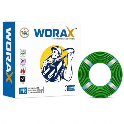 Image of WORAX 1.5 Sq mm Single Core Multi-Strand Green Earth Wire (90 Metres) | CCA Earthing Cable | PVC Insulated Electric Safety Wire