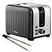 Twinzee - toster z szerokim otworem 3 w 1 - czarny matowy stal szlachetna, toster retro - szczypce bambusowe - 7 poziomów opiekania - nasadka na bułki i szuflada na okruchy