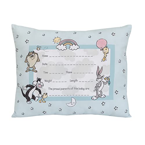Image of Warner Brothers Looney Tunes Best Buds Pastel Blue and White Bugs Bunny, Tweety, Tasmanian Devil, and Sylvester the Cat Keepsake Pillow