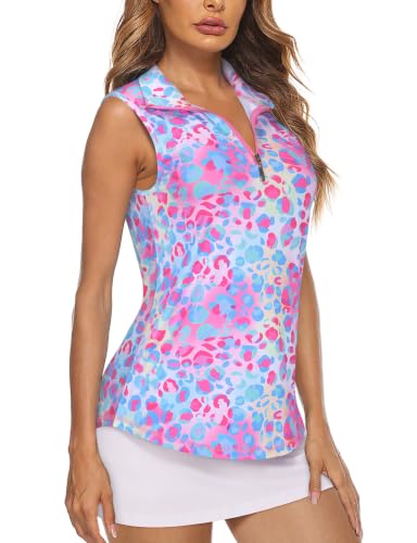 Image of Koscacy Women's Sleeveless Golf Tennis Polo Shirts Zip Up Dry Fit Workout Tank Tops Athletic Shirt