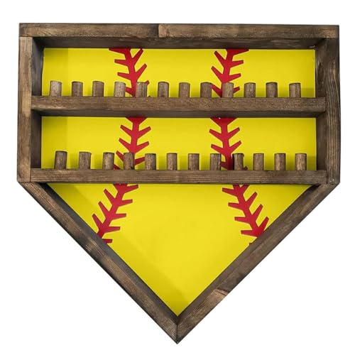 Personalized Championship Ring Display Case - 24 Post Wooden Baseball Softball Ring Holder Wall Mount Trophy Medal Showcase for Kids Motivation (Yellow)