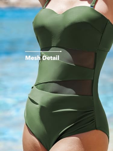 CUPSHE Women's One Piece Swimsuit Sweetheart Neck Molded Cups Push Up Mesh Bathing Suit Cutout Back Hook Swimwear4