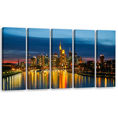 Feeby 5 pièces Impression sur Toile Intissé 100x40 cm New York Le pont de Brooklyn Mahnattan Image décoration Murale Design Chambre d'enfant Nuit Fleuve...