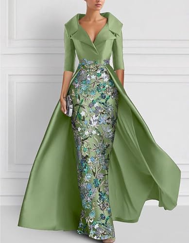 Formal Evening Dress Shirt Collar Half Sleeve Floor Length A-Line Elegant Wedding Party Gowns with Slit Appliques 20252