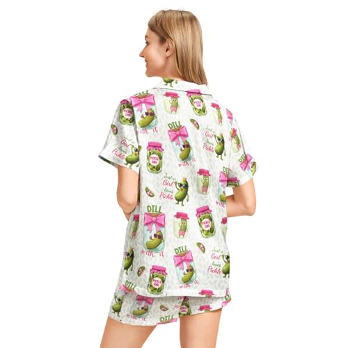 Image of Silk Satin Pajama Set for Women Summer Lounge Pjs Sets 2 Piece Suit Ladies Button Down Tops And Shorts Sleepwear