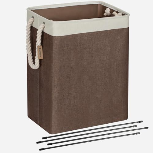 COSYLAND Cesto para Ropa Sucia 65L Plegable con Soporte de Bambú y Asas de Cuerda, Cesto Grande para Lavandería, Dormitorio y Baño – Beige/Marrón