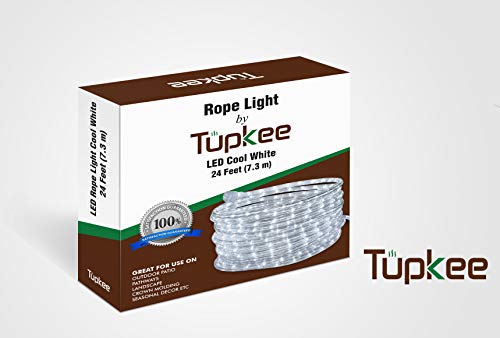 Tupkee LED Rope Light Cool-White - 24 Feet (7.3 m), for Indoor and Outdoor use - 10MM Diameter - 144 LED Long Life Bulbs Rope Tube Lights