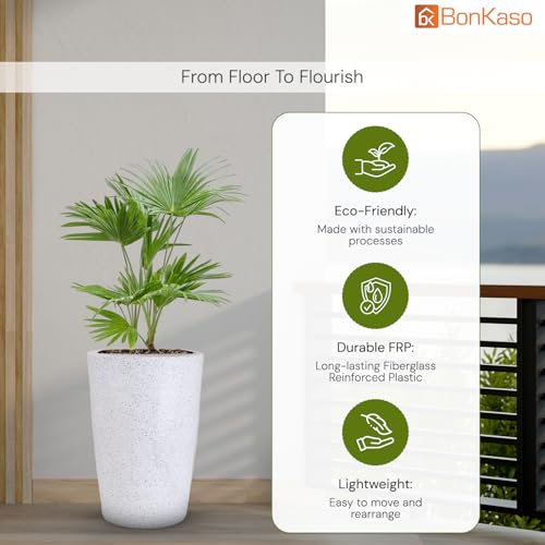 Image of BonKaso 24 inch White Pot - Tall, Durable & Lightweight Polymer Round Tower Planter for Indoor & Outdoor Use: Home, Office, Garden & Balcony (Gamla /Gamale)