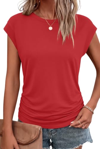 Image of Bliwov Womens Summer Tops Cap Sleeve Crew Neck Casual T Shirts