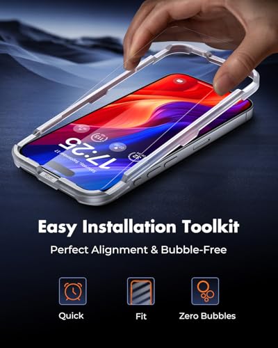 Image of UNBREAKcable 2-Pack Screen Protector for iPhone 16, Military-Grade Shatterproof Tempered Glass [9H+ Hardness] [Easy Installation Frame] [99.99% HD Clear] for Apple iPhone 16