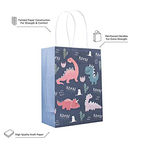 24 Pack Dinosaur Party Favor Bags-Great for Kids Birthday Parties, Celebrations, Fun Classroom Rewards & Treats, Carnivals, Games & Candy Goodie Grab Bag