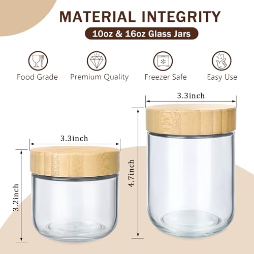 Image of OcePor 4 Pack Glass Jars with Bamboo Lids, Over Night Oats Container with Airtight Lid, Glass Snack Storage Salad Jars For Food, Yogurt, Sugar and Flour,Coffee Bean, Cookie, Cereal
