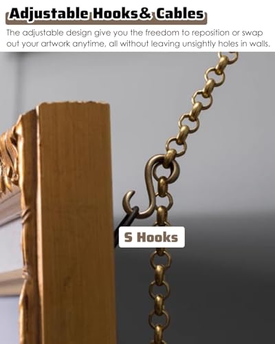 Sistema de riel para colgar fotos, galería de arte, kit para colgar fotos con cadenas, ganchos de metal para decoración de pared, barra de exhibición de fotos para interiores (130 cm)