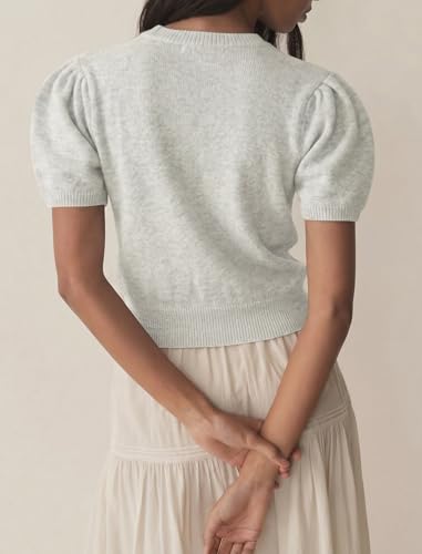 Image of Womens Puff Short Sleeve Cardigan Sweaters Cropped Button up Lightweight Y2k Knit Summer Cardigans