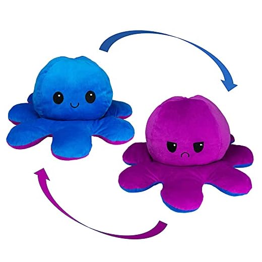 KUNSTIFY Pulpito Reversible. Peluche Animal Que Expresa Emociones. Pulpo de Doble Cara Disponible en Naranja, Azul, Rosa, Verde, Gris, Mora-do, Amarillo, Negro y Rojo. para Niños y Tiktokers