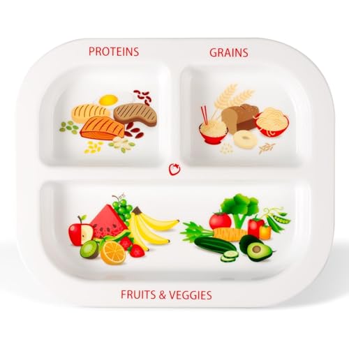 Health Beet MyPlate Portion Control Plate – 3 Divided Sections for Proteins, Grains & Fruit+Veggies - Dishwasher & Microwave Safe Sectioned Plates for Health Education (1 Pack)