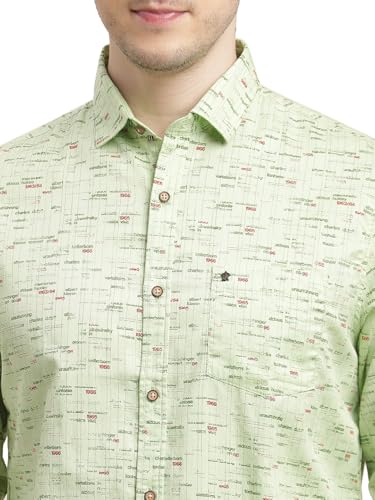 Image of Turtle Men 100% Cotton Slim Fit Mint Green Printed Full Sleeve Casual Shirt