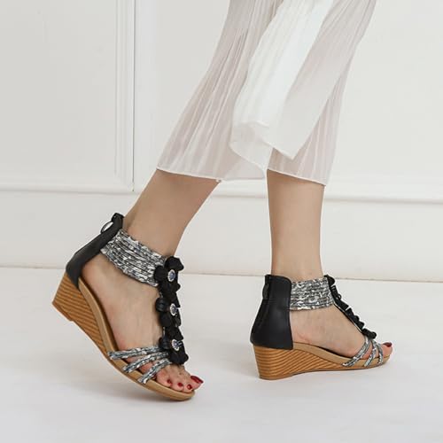 Women's Wedge Sandals Sweet Flower Bohemia Summer Beach Shoes4