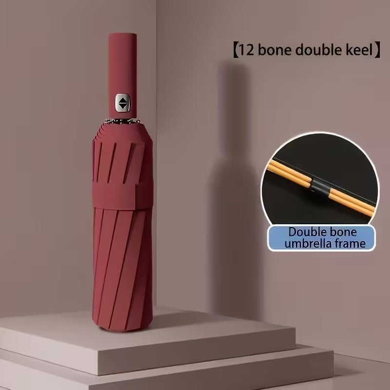 Image of Umbrella, UV Big Size Umbrella for Sun Protection Rain Windproof Strong large 3 fold for men women kids boys girls Perfect small & stylish Windproof & Compact (Maroon)