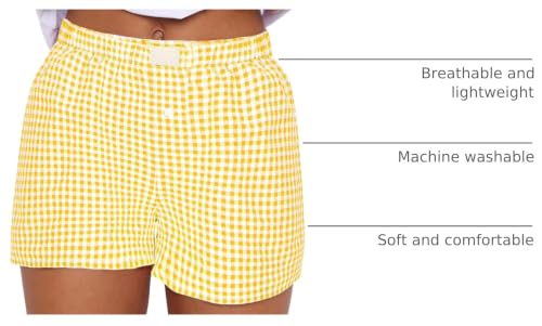 Image of Women Pajamas Shorts Y2k Elastic Waist Plaid Boxer Shorts Cute Gingham Sleep Lounge Bottoms