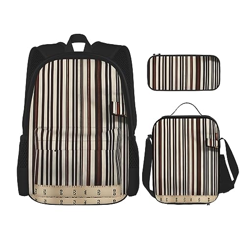 BrUgui 3Pcs casual Backpack Sets,Large capacity travel bookbag with Pencil Case and Lunch Bag-Brown Stripe