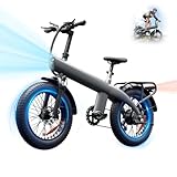HX Q3 Bici Elettrica da 48V 20AH Batteria Rimovibile, 20" x 4.0 Fat Tire 7 Velocità Bicicletta Elettrica per Ogni Terreno, E Bike Adulto Pieghevole, 40-100KM, Freni a Disco Doppio, Display LED