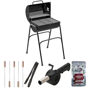 Amazon Brand - Umi Grill Beat Compact Drum BBQ Set for Home | Large Cooking Area, Easy Assembly, Warming Rack | Includes Skewers, Tong, Spices, & Cover (Black)
