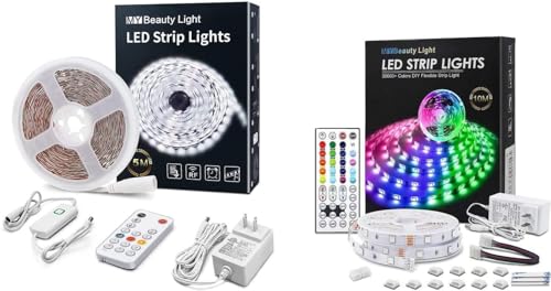 Tira de luz LED blanca regulable con control remoto RF 16.4ft y tira RGB 32.8ft miniatura 1