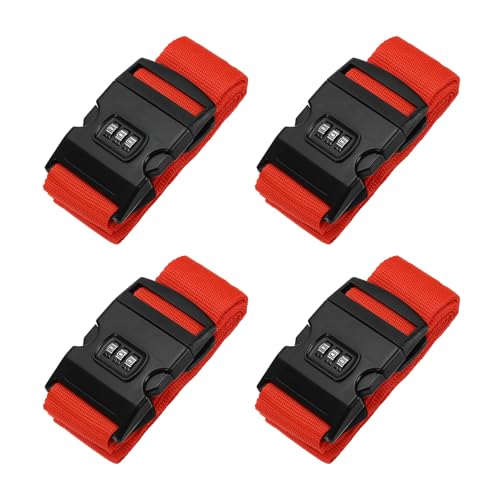 Image of PATIKIL Luggage Straps, 4 Pack Suitcase Straps Adjustable Luggage Belts Strap with Combination Lock for Luggage Suitcases Travel, Red