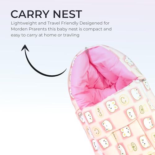 Image of VoiDrop Velvet Baby Carry Bed Infant Lounger Sleeping Bag 3 in 1 for New Born Babies | Baby Portable Travelling Bed for Infants Premium QULAITY with Super Soft Inner (Rose Pink)