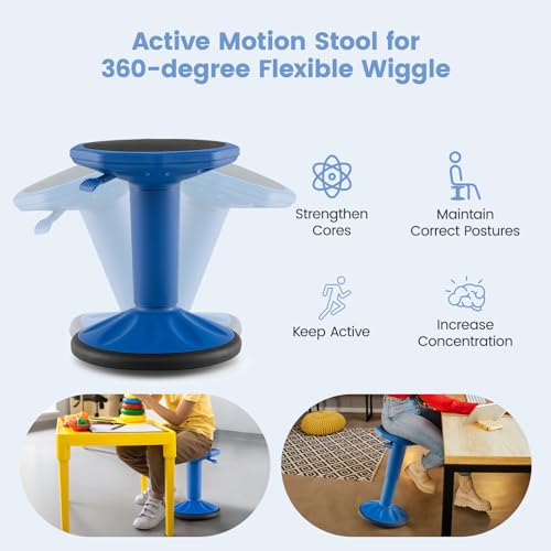 Image of Giantex Wobble Stools for Classroom Seating - Wiggle Stool with Adjustable Height, 24 inch Active Learning Stool, Sitting Balance Chair for School, Office Stand Up, Flexible Seating Wobble Chair, Navy