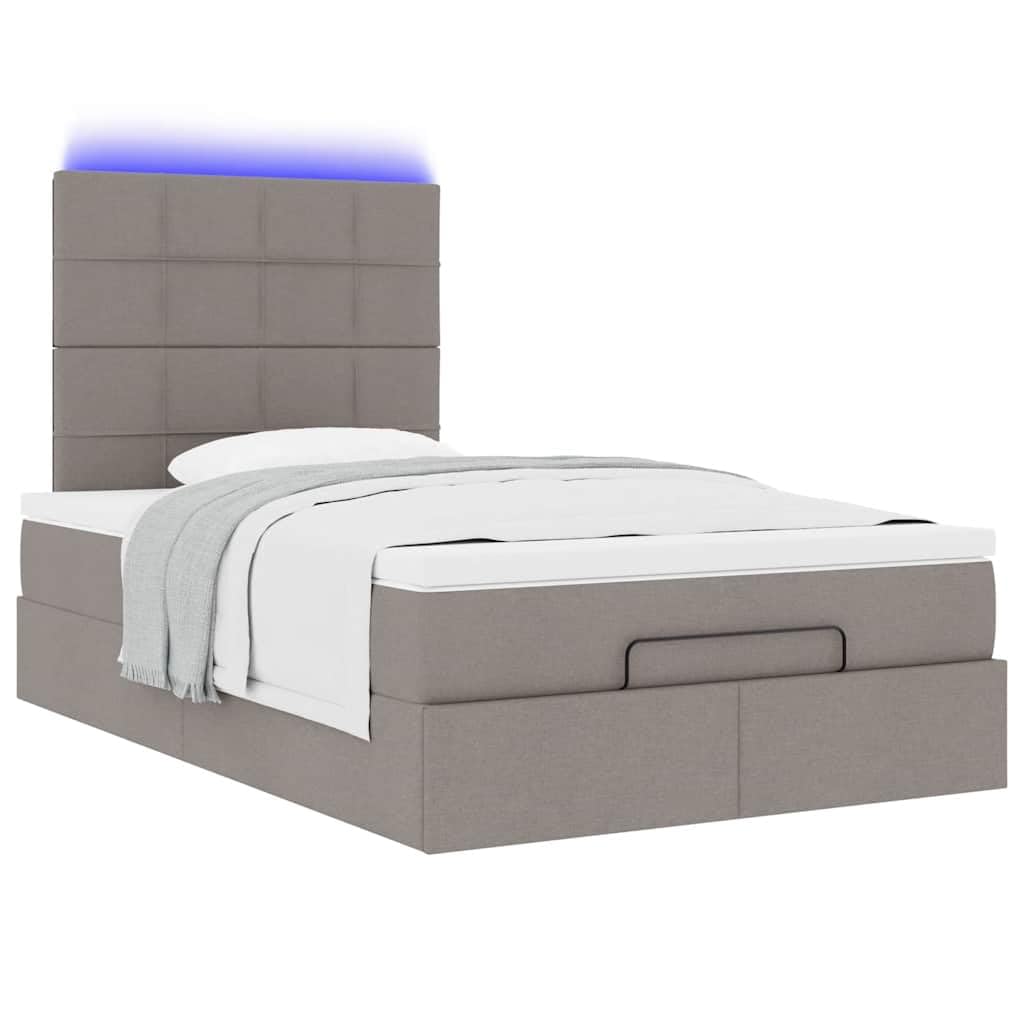 Cama otomana de 120 x 200 cm con muelles ensacados colchón LED espacio de almacenamiento cama de tela pardo hidráulica elevador para jóvenes y habitaciones de invitados