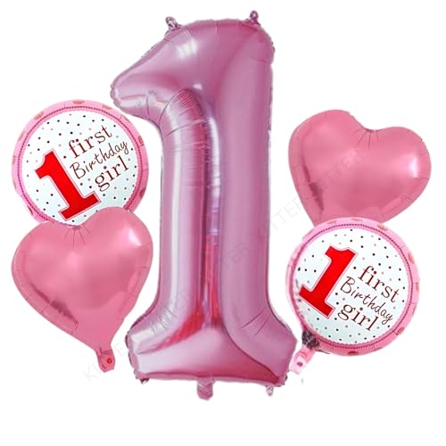 Image of KITTER 5 Pcs 1st Birthday Decoration Set for Girls - 1st Birthday Decor-Foil, Pink