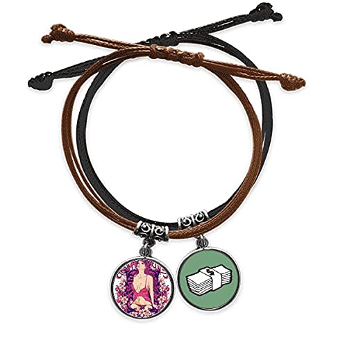 Pulsera de cuero trenzado con dijes de tazas pechos y cadena estilo Savage