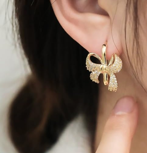 Luxury Ribbon Bow Hoop Earrings 925 Sterling Silver Pin Cubic Zirconia Paved Crystal Bow Knot Geometric Square Huggie Dangle Drop Earring Fashion 14k Gold Plated Jewelry2