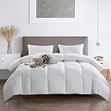 Serta White Goose Feather Down Comforter Queen Size - Extra Warmth 100% Cotton Cover 233 Thread Count Down Duvet Insert with Corner Loops, Hypoallergenic Hotel Luxury Edition