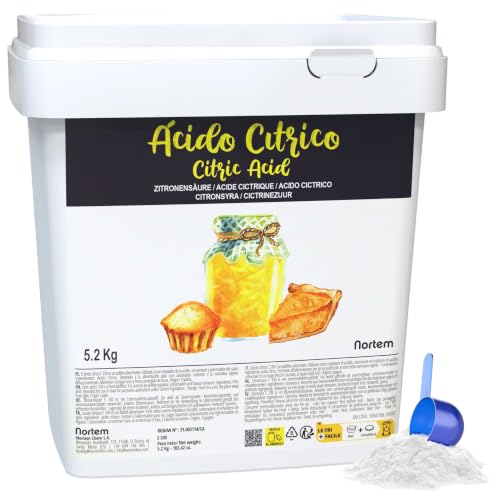 Nortembio Ácido Cítrico en Polvo 5,2 kg Aditivo Alimentario 100% Natural Pureza Gourmet, Ideal para Repostería, Bebidas y Conservas Caseras + Incluye eBook de Regalo
