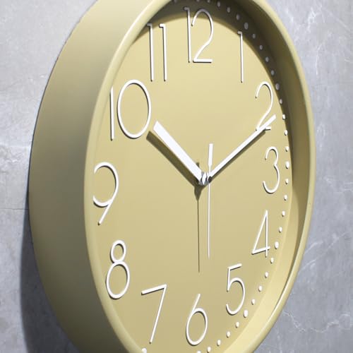 Image of Amazon Brand - Solimo 12-Inch Quartz Plastic Analog Wall Clock | Silent Sweep Movement | Pastel Shade | Embossed Numbers | Glass Cover | Peach | Contemporary Design